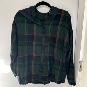 Urban Outfitters BDG Hooded Green Plaid Flannel